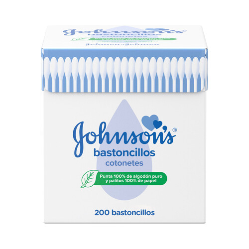 JOHNSON'S Bastoncillos para bebé de papel con extremos de algodón 100% puro JOHNSON'S 200 uds.