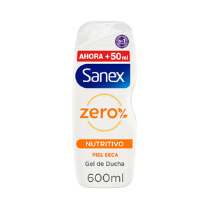 SANEX Gel nutritivo para ducha o baño, para piel seca SANEX Zero% 600 ml.