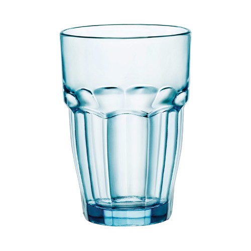 Vaso alto de vidrio color azul con diseño en relieve, Rockbar PASABAHCE.