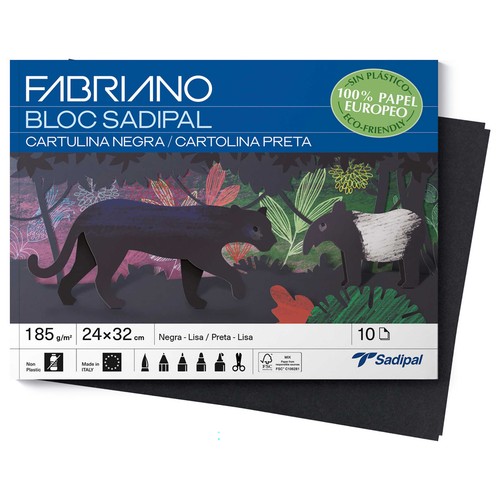 Bloc 10 h cartulinas negras A4 FABRIANO