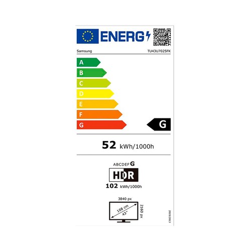 Televisión 109,2cm (43"") LED SAMSUNG TU43U7025FKXXC, 4K, Ultra HD, Smart TV, USB, 3HDMI, color negro, 60Hz.