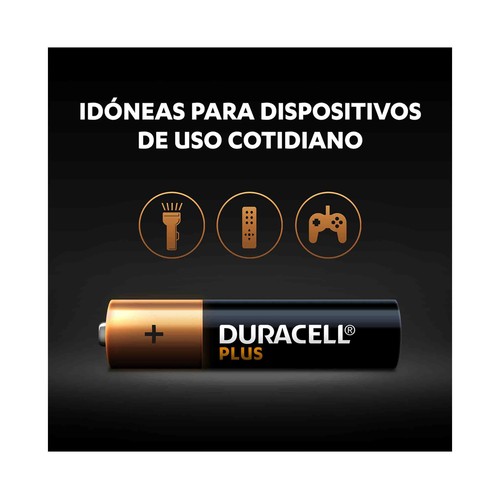 Pack de 10 pilas alcalinas AAA, LR03, 1,5V, DURACELL Plus.