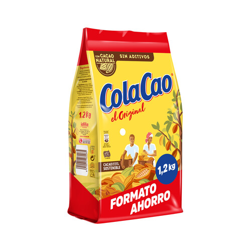 Cacao en polvo soluble natural, en formato ecobolsa COLACAO ORIGINAL 1,2 kg.