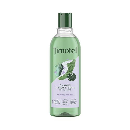 TIMOTEI Champú con extracto de hierbas alpinas, para cabello normales o débiles y apagados TIMOTEI Fresco y fuerte 400 ml.
