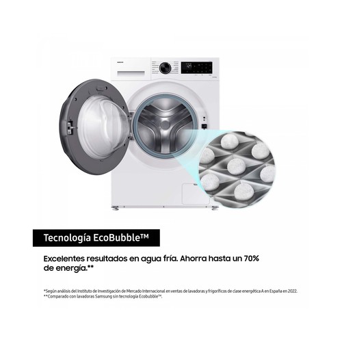 Lavadora SAMSUNG WW90CGC04DAEEC 9KG, clasificación energética: A, WiFi, 1400RPM, H: 85cm, A: 60cm, F: 55cm.
