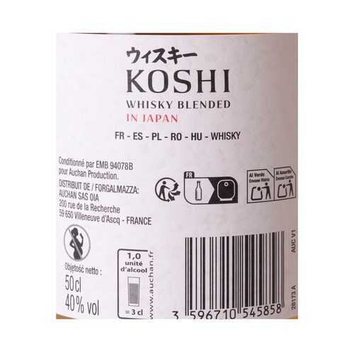 KOSHI Whisky blended (mezclado) en Japón botella 50 cl.