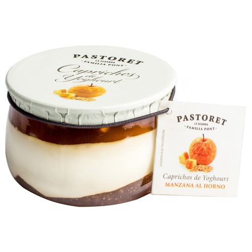 PASTORET Yogur griego cremoso natural azucarado, con manzana al horno  Caprichos de yogur 150 g.