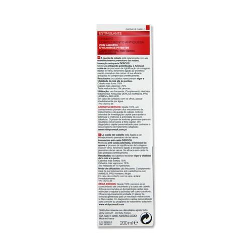 VICHY Champú estimulante, complemento anticaída VICHY Dercos 200 ml.