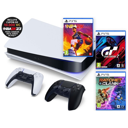 Sony PLAYSTATION 5 Estándar + 2º Mando Dualsense + NBA 2K23 + Gran Turismo 7 + Ratchet & Clank.