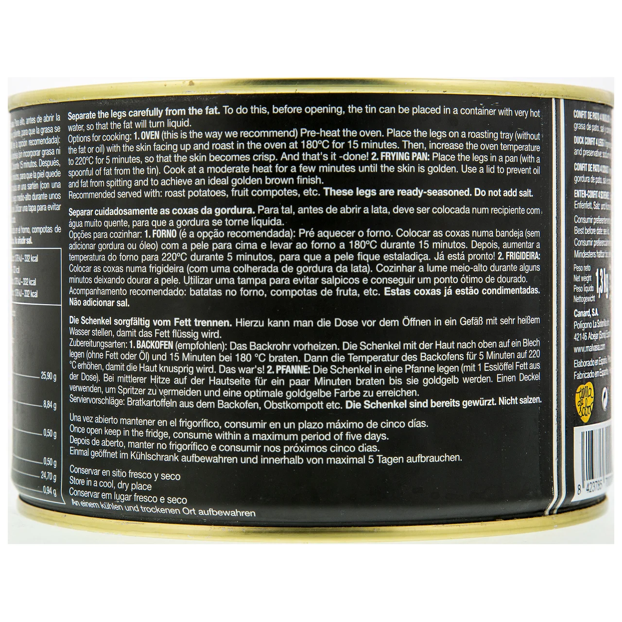 Confit de pato 4 muslos 700 g.