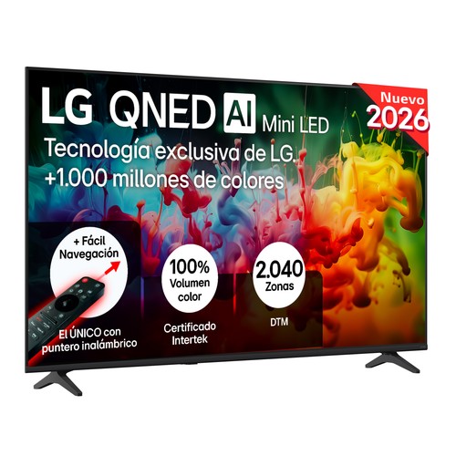 Televisión 165,1 cm (65") QNED MINILED LG 65QNED70B6C, 4K, Dolby digital plus, Bluetooth 5.2, 3HDMI, USB, HDR, webOs, 60Hz.
