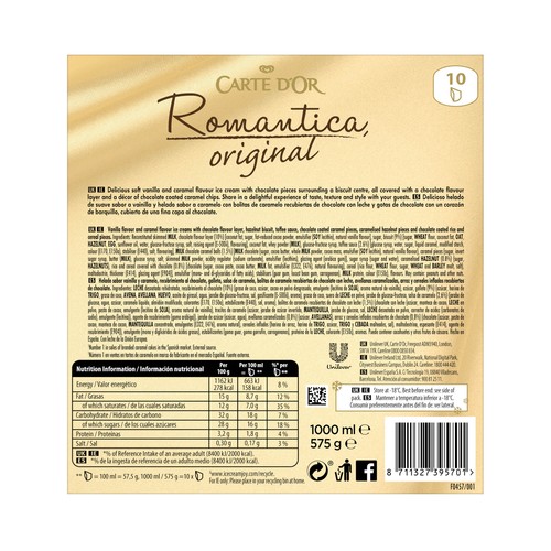 CARTE D"OR Deliciosa tarta de vainilla y caramelo con galleta y bolitas de chocolate 1 l.