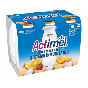 ACTIMEL Leche fermentada con Lcasei y multifrutas (tuti frutti) ACTIMEL de Danone 6 x 100 g.
