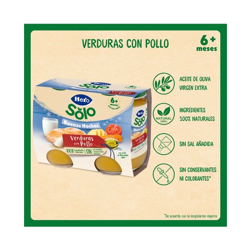 HERO Solo Buenas noches Tarrito de verduras con pollo (textura suave), a partir de 6 meses 2 x 190 g.