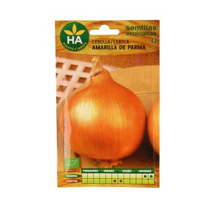 Semillas ecológicas para sembrar cebollas de la variedad amarilla de Parma HA-HUERTO Y JARDÍN 0.8 gramos.