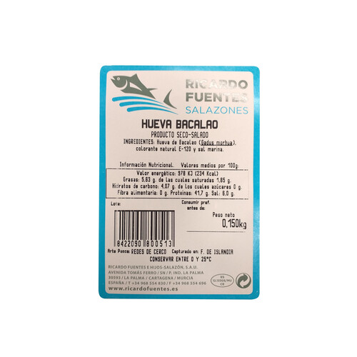 RICARDO FUENTES Hueva de bacalao taco skin RICARDO FUENTES 150 g.