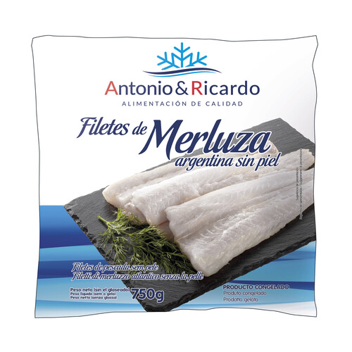 ANTONIO Y RICARDO Filetes congelados de Merluza argentina sin piel 750 g.