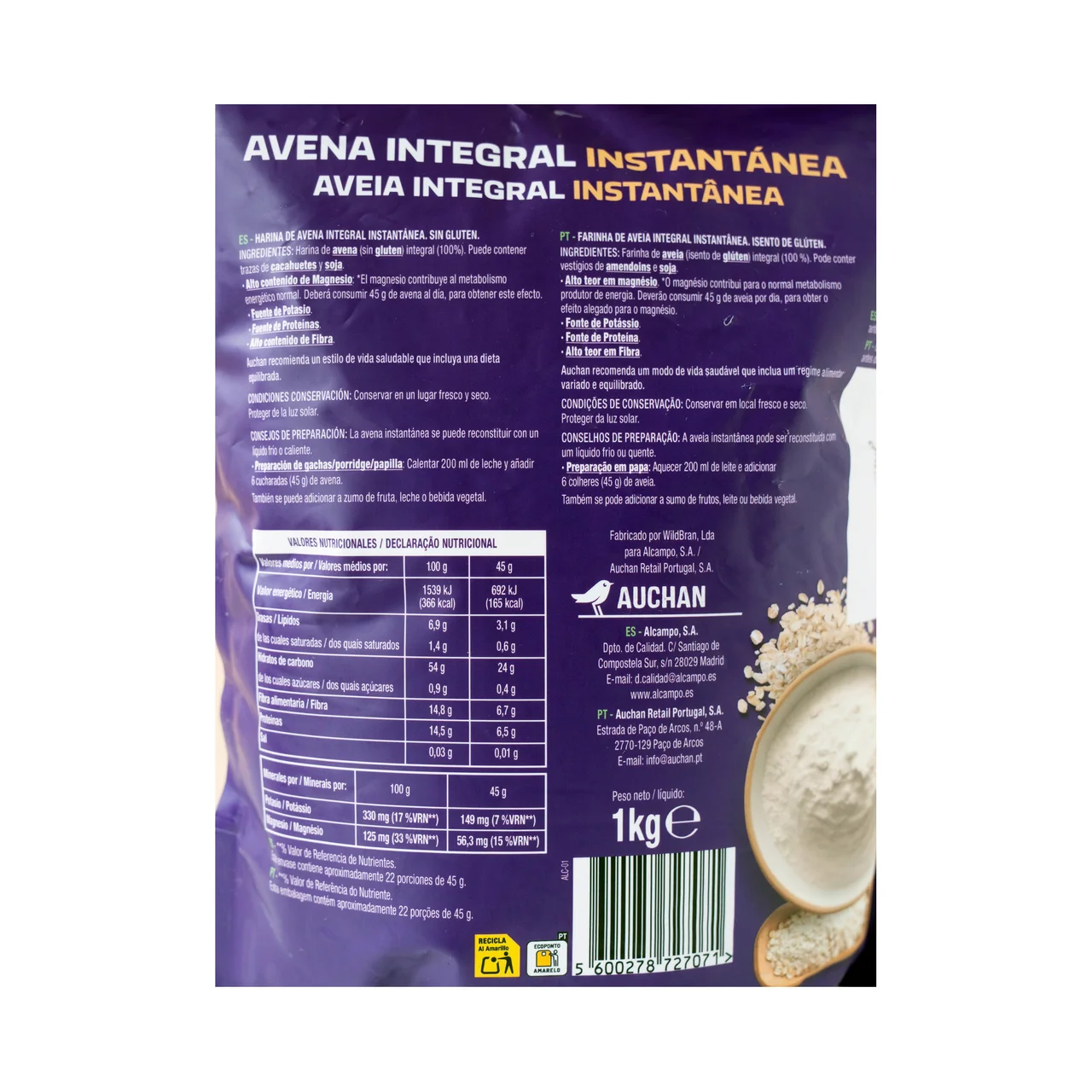 PRODUCTO ALCAMPO Eat & move Avena integral instantánea 1 kg.