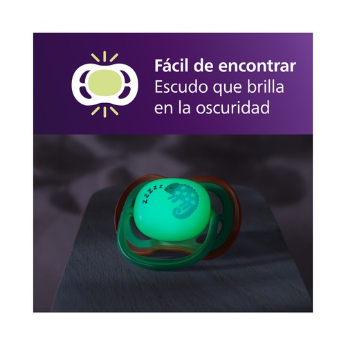 AVENT Ultra air nighttime de Philips Chupetes de 6 - 18 meses, con tetina con diseño ortodóntico y que brillan en la oscuridad 2 uds.