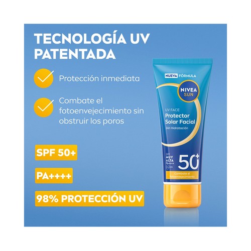 NIVEA Sun Protector solar facial con FPS 50+ (muy alto) con vitamina E 40 ml.