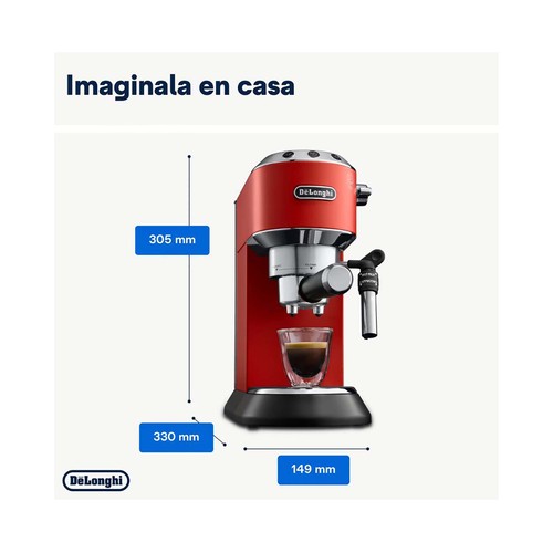 Cafetera espresso DE`LONGHI Dedica EC 685.R roja, presión 15 bar, café molido o monodosis, depósito 1,3L.