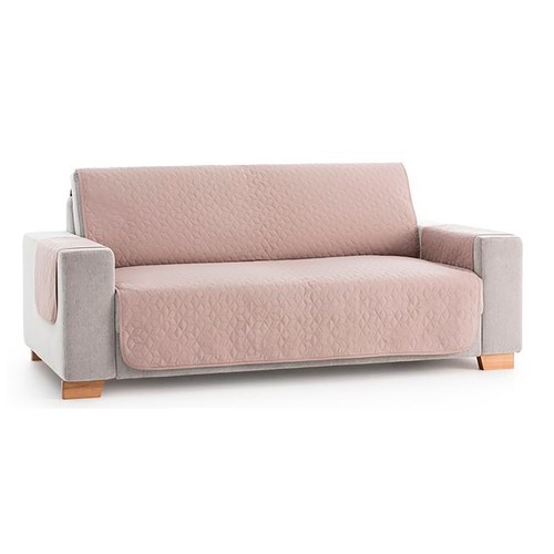 Cubresofa acolchado antimanchas y antideslizante, 2 plazas, lino, color rosa, BELMARTI.