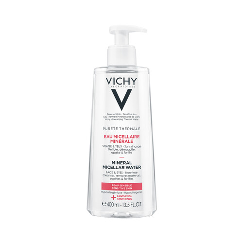 VICHY Agua micelar con Panthenol, para cara y ojos, especial pieles sensibles VICHY 400 ml.