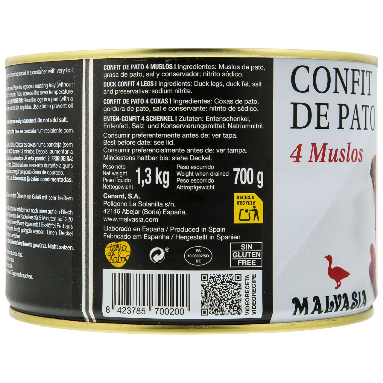 Confit de pato 4 muslos 700 g.