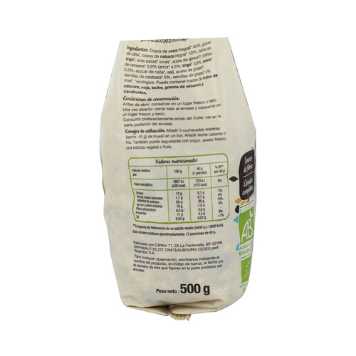 ALCAMPO ECOLÓGICO Cereales muesli con lino y semillas de calabaza ALCAMPO ECOLÓGICO 500 g.