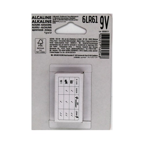 Pila alcalina de petaca, 9V, 6LR61, PRODUCTO ALCAMPO.