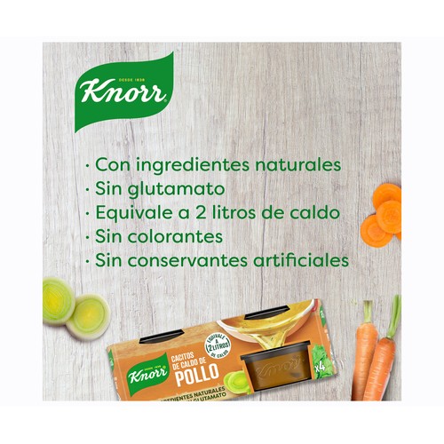 KNORR Cacitos de caldo de pollo, con ingredientes naturales, sin glutamato 4 uds. 28 g.