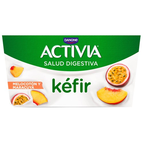 ACTIVIA de Danone Kéfir con bífidus y trozos de melocotón y maracuyá 4 x 125 g.
