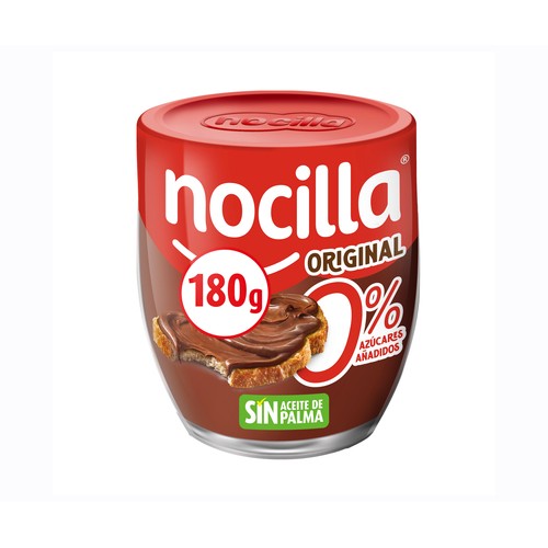 Crema de cacao con avellanas 0% sin azúcares añadidos, sin aceite de palma en envase de vidrio reutilizable NOCILLA 180 g.