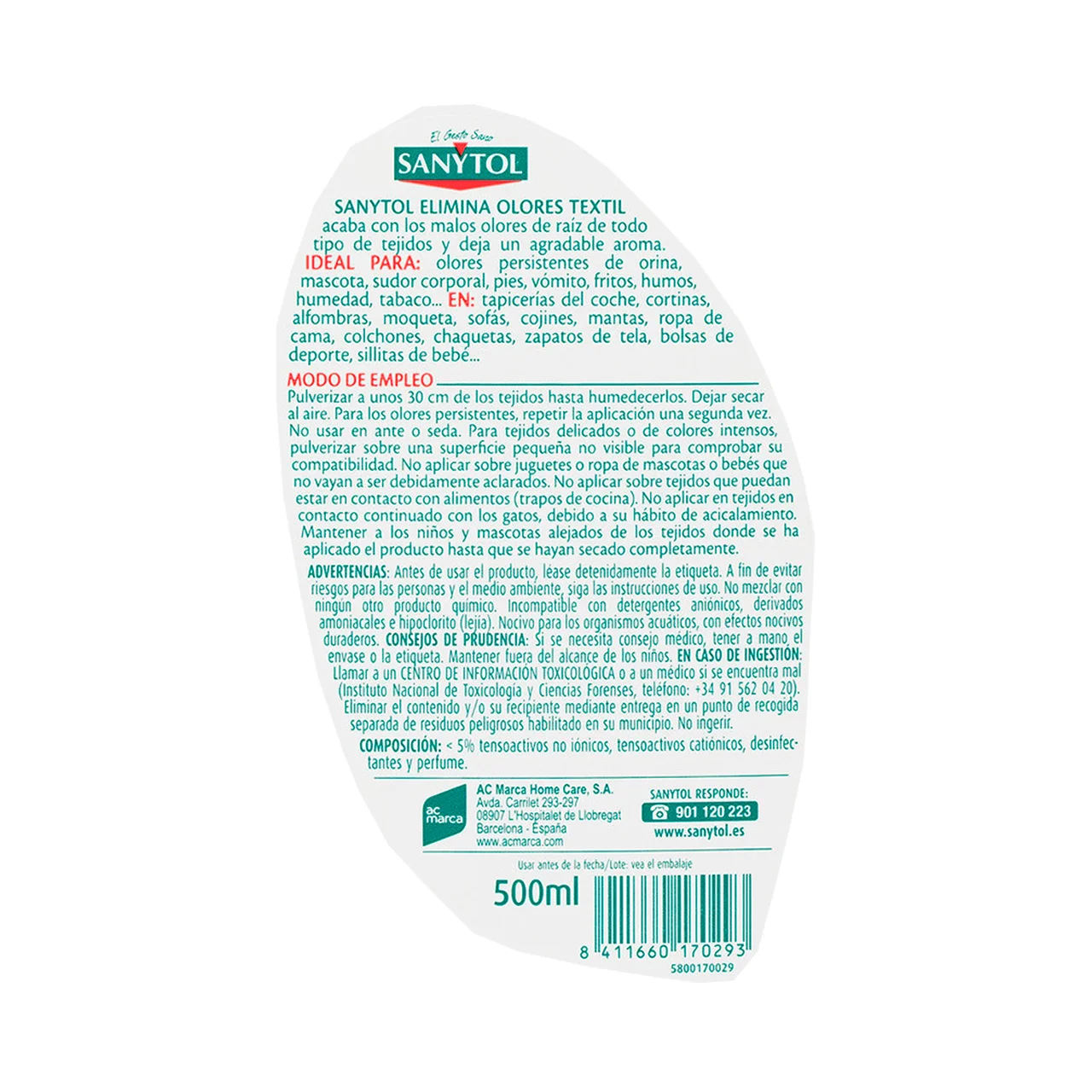 Elimina olores desinfectante textil, 500 ml