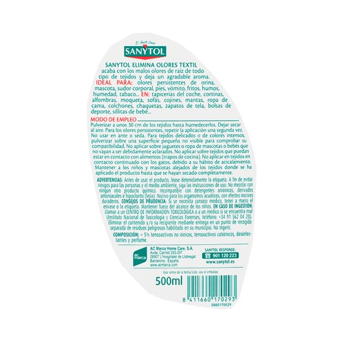 SANYTOL Elimina olores desinfectante textil, 500 ml