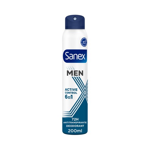 SANEX Men active control Desodorante en spray para hombre anti transpirante hasta 72 horas 200 ml.