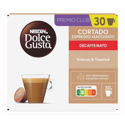 DOLCE GUSTO Café en cápsulas cortado descafeinado 30 uds. 186 g.