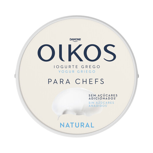 OIKOS Yogur griego natural sin azúcares añadios, especial para cocinar y mezcla de Danone 900 g.