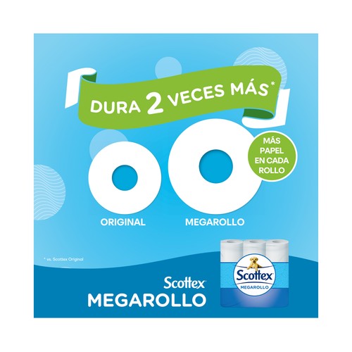 SCOTTEX Megarrollo Papel higiénico que dura 2 veces más 36 rollos.