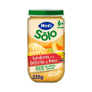 Imagen de HERO Solo Tarrito de verduras con delicias de pavo (textura suave), a partir de 6 meses 235 g.