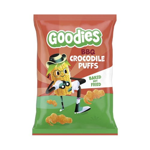 GOODIES Snacks horneados con forma de cocodrilo, sabor barbacoa, a partir de 3 años 30 g.