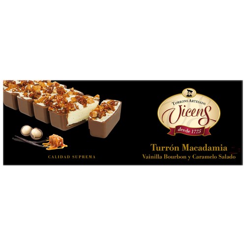 VICENS Turrón macadamia vainilla bourbon 150 g.