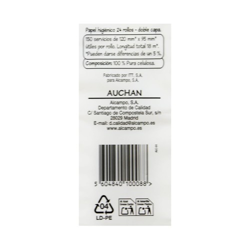 PRODUCTO ALCAMPO Papel higiénico doble capa 24 rollos