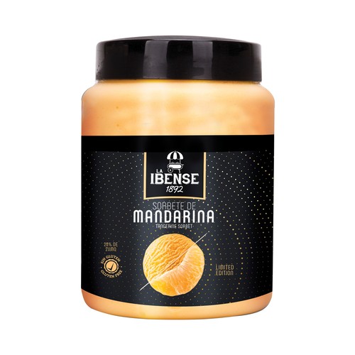 LA IBENSE 1892 Tarrina de helado de sorbete de mandarina, elaborado sin gluten 1 L.