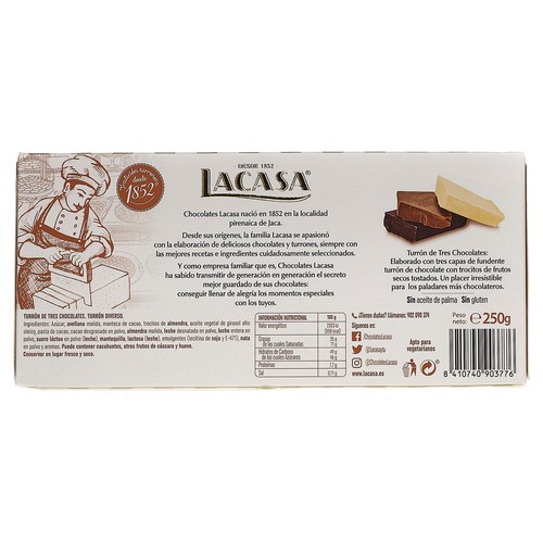 LACASA Turrón de tres chocolates 250 g.