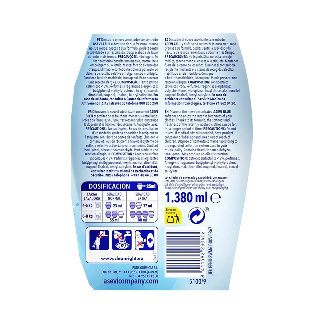 Suavizante concentrado frescor intenso 60 lav. 1,5 l