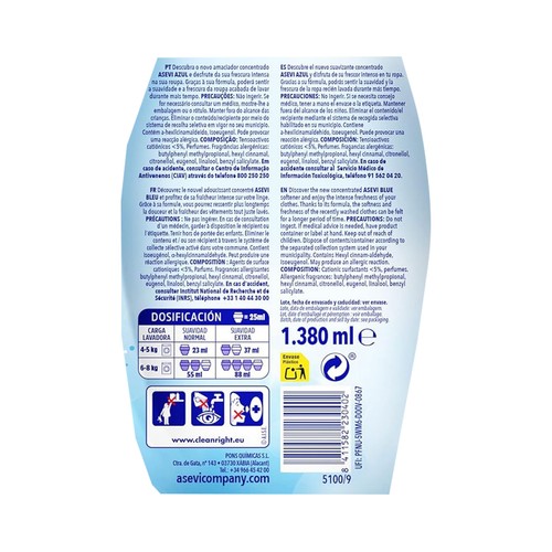 ASEVI Suavizante concentrado frescor intenso 60 lav. 1,5 l