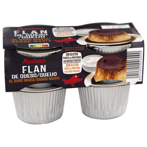 AUCHAN Flan de queso al baño Maria elaborado con huevos frescos 4 x 100 g. Producto Alcampo