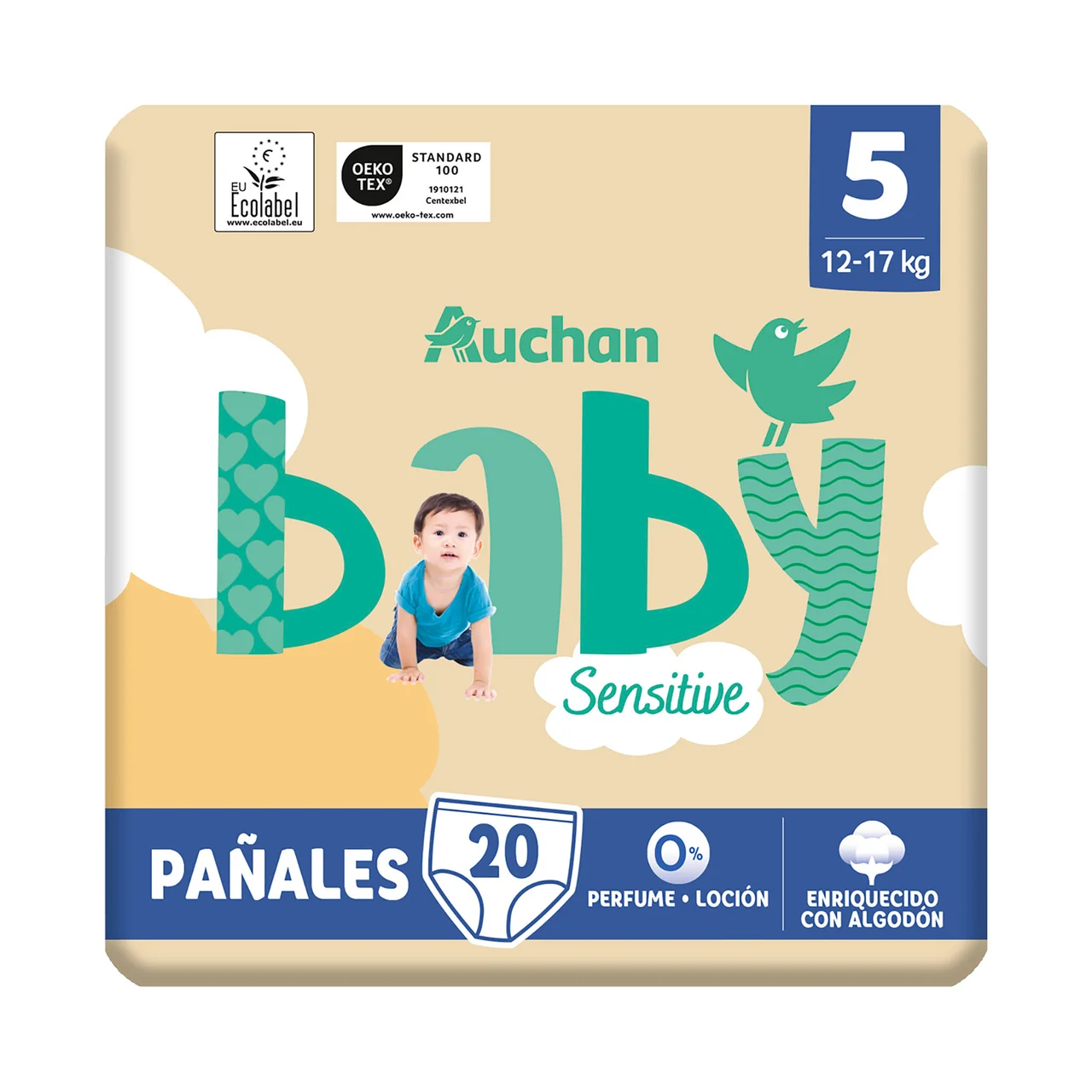 PRODUCTO ALCAMPO Baby sensitive  Pañales talla 5 (12-17 kg) 20 uds.