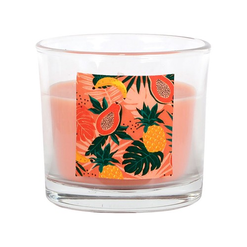 Vela pequeña en vaso de cristal con aroma fruto tropical, ACTUEL.